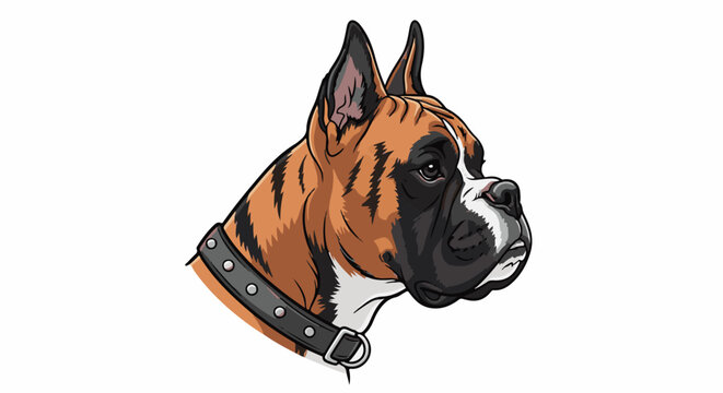 Detailed illustration of a brindle boxer dog's head facing right