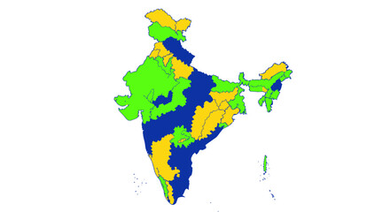 Fototapeta premium India Map Political Divisions Colorful Regions on White Background