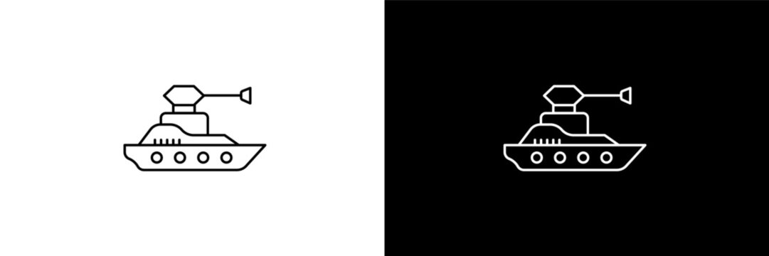 militar ship outline icons in army and milatry category. White and Black style linear militar ship icon