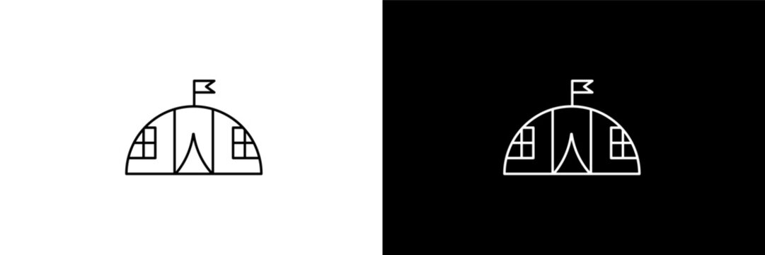 militar tent outline icons in army and milatry category. White and Black style linear militar tent icon