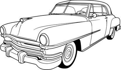 Obraz premium Vintage classic car line art illustration, retro 1950s style luxury coupe vector drawing