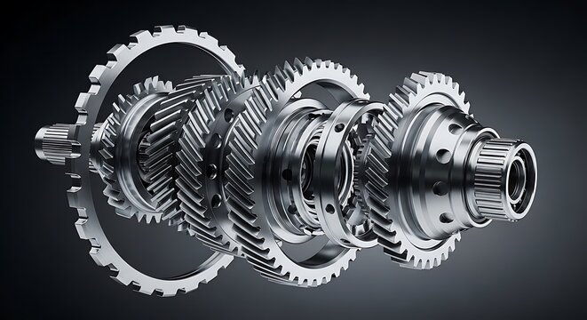 3D Render of Mechanical Transmission Gears Assembly
