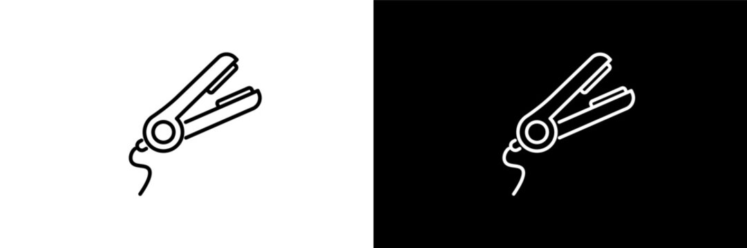 hair straightener outline icons in beauty category. White and Black style linear hair straightener icon
