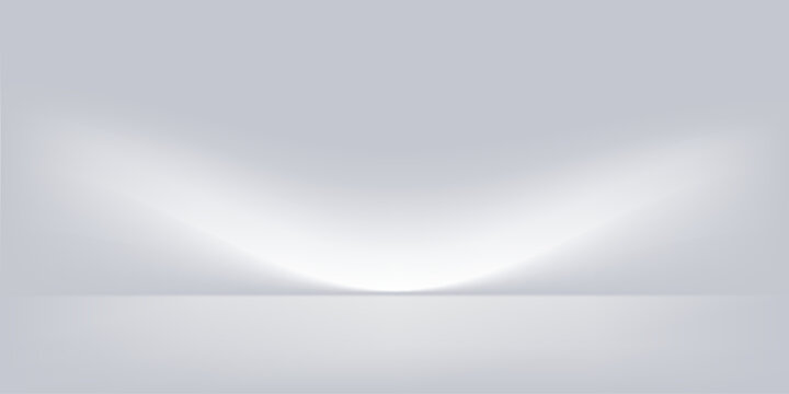 White grey studio room. Limbo light background. Abstract 3d gradient backdrop for product presentation. Minimal wall scene spotlight. Showcase, promotion display.