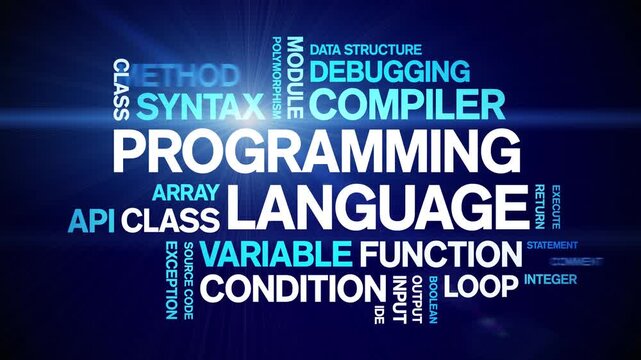 Programming Language animated word cloud-text design animation tag kinetic typography seamless loop.