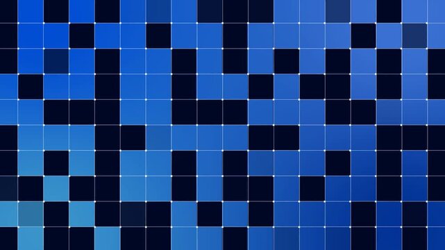 Blue Grid Squares Tech Background Animation. Clean Digital Technology Backdrop with  Structured Grid Of Varying Opacity Squares And Subtle Motion. Small Node Points Connect The Grid Lines. 