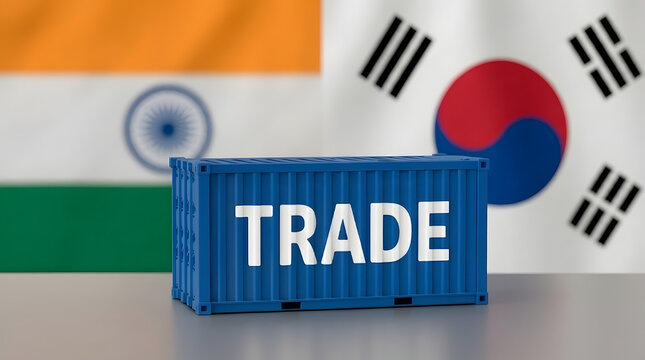 India and South Korea Trade Shipping Container, Global Business and Logistics Concept