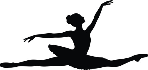 Fototapeta premium Graceful Ballerina Silhouette Dancing and Jumping in Mid-Air Leap Vector