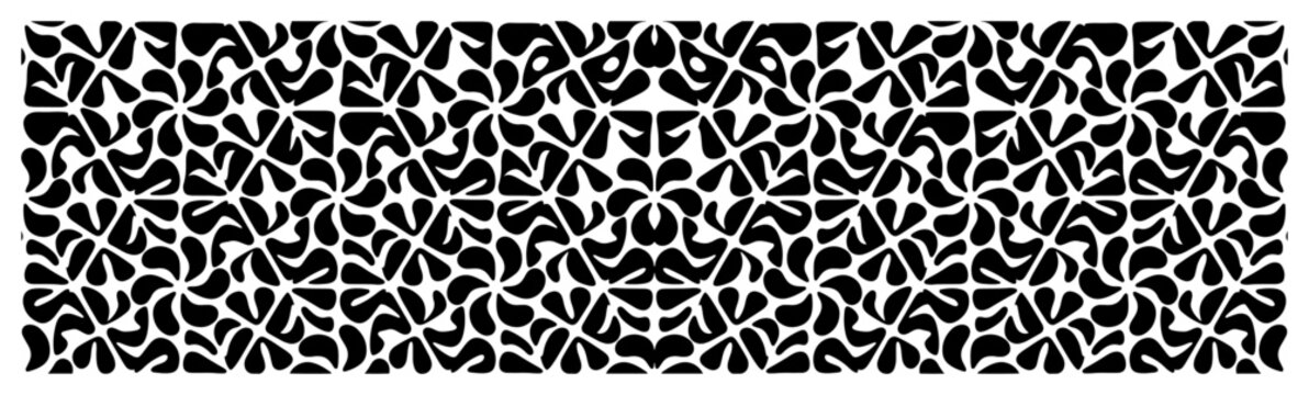 Abstract petal pattern with organic shapes and symmetrical floral motifs in monochrome style