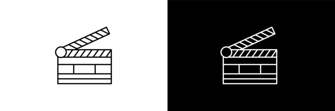 cinema clapperboard outline icons in cinema category. White and Black style linear cinema clapperboard icon