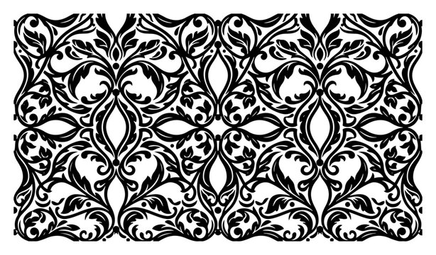 Floral damask pattern with symmetrical scrolls and leaves in vintage baroque style