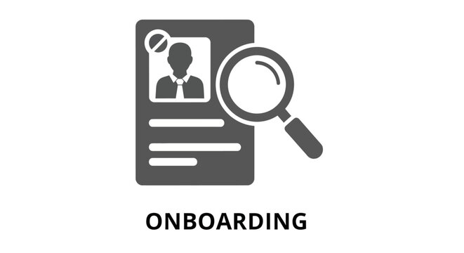 A magnifying glass examines a person's profile ID card during onboarding