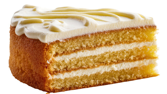 Layered Vanilla Cake Slice with Creamy Frosting and Filling