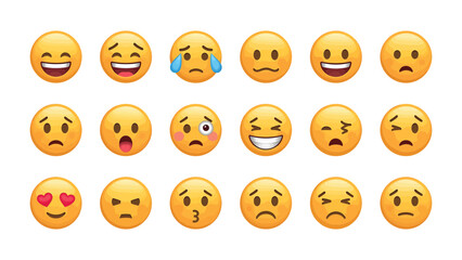 Naklejka premium Emojis of Emotional Expressions: A vibrant array of emojis, each uniquely illustrating a spectrum of human feelings, perfect for digital communication.
