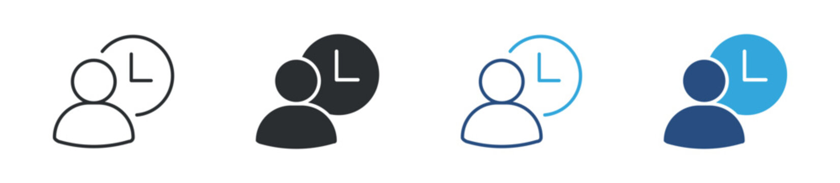 User time icon set. person with clock symbol. work schedule and time tracking concept. vector illustration.