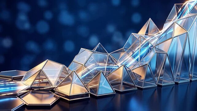 Abstract geometric glass pyramid shape technology background concept 3d render blue bokeh