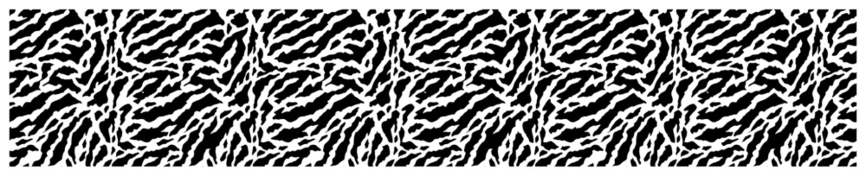 Animal skin border strip with zebra stripe pattern in monochrome decorative style
