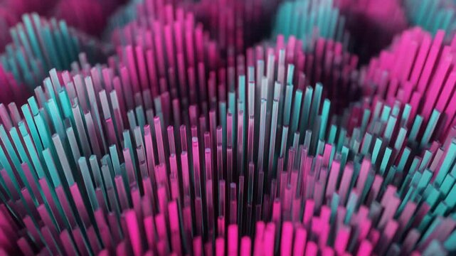 Abstract digital landscape of varying pink and teal rectangular bars creating a textured surface.