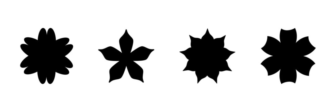 Flower vector floral and silhouette icon shape with ranunculus daisy set. Basic modern sunflower and garden flat flora with petal illustration design. Fauna flower logo and symbol silhouette.