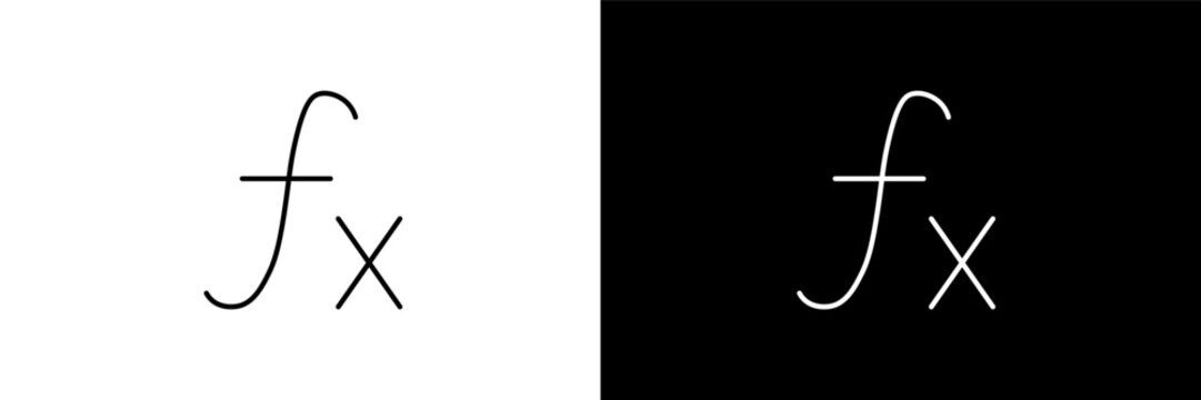 function  outline icons in cryptocurrency category. White and Black style linear function  icon