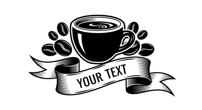 Black coffee cup with beans.