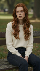 Obraz premium Woman on Park Bench
