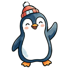 Obraz premium A cute cartoon penguin wearing winter clothes standing happily in the snowy Antarctic ice during winter