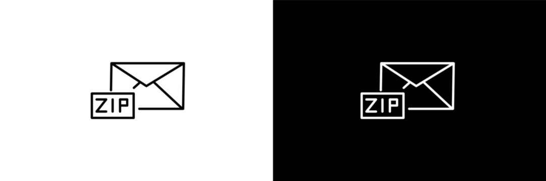 zip code outline icons in delivery category. White and Black style linear zip code icon