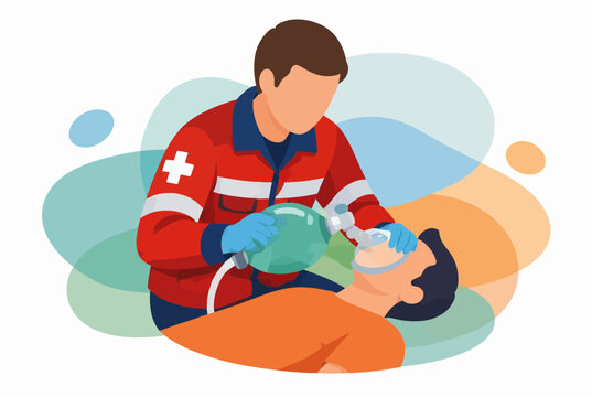 Paramedic providing emergency respiratory support to a patient