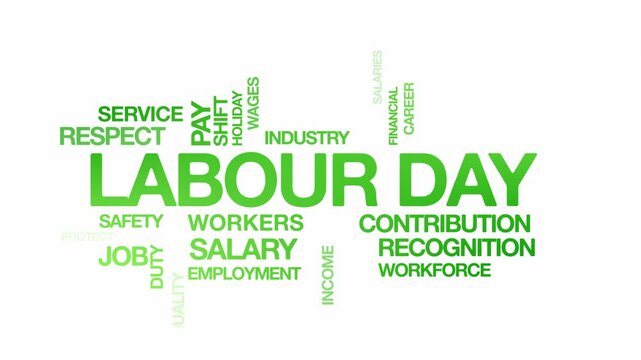 Labour day concept Animated Tag Word Cloud kinetic typography, Text Design Animation typography seamless loop video motion graphics Intro Wordart arrangement 