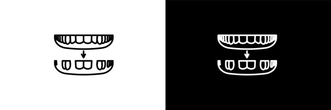 overdenture outline icons in dentist category. White and Black style linear overdenture icon