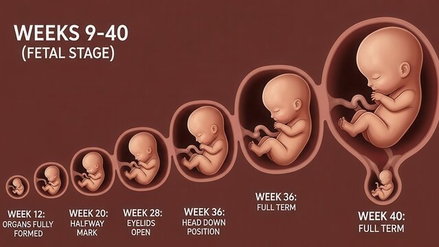 Fetal development stages from weeks 9 to 40