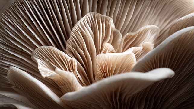 Giant amanita muscaria rise over monastery concept. Close-up of delicate mushroom gills showcasing intricate details.