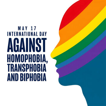 Rainbow profile silhouette with text for International Day Against Homophobia