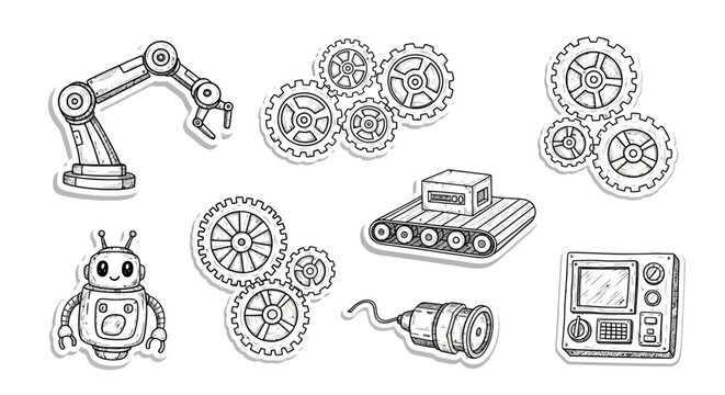 A collection of industrial and robotic icons.