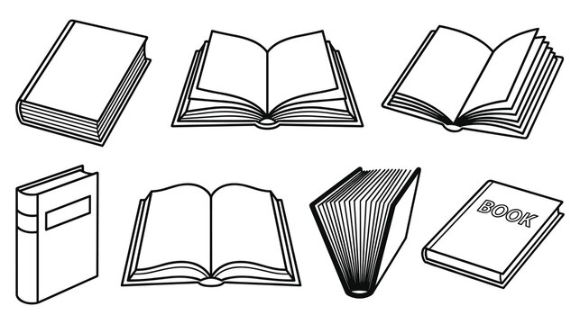 Set of various book icons for education knowledge and library design.