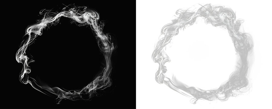 vapor circle border with flowing smoke texture, delicate mist swirl creating mystical halo ring shape for modern abstract design use