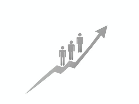 Business growth concept with human figures and upward trend arrow infographic