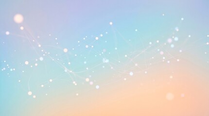 Fototapeta premium Abstract constellation highlights luminous circular bokeh particles floating across a dreamy pastel background to illustrate ethereal connections and fluid motion in a soft digital light space.