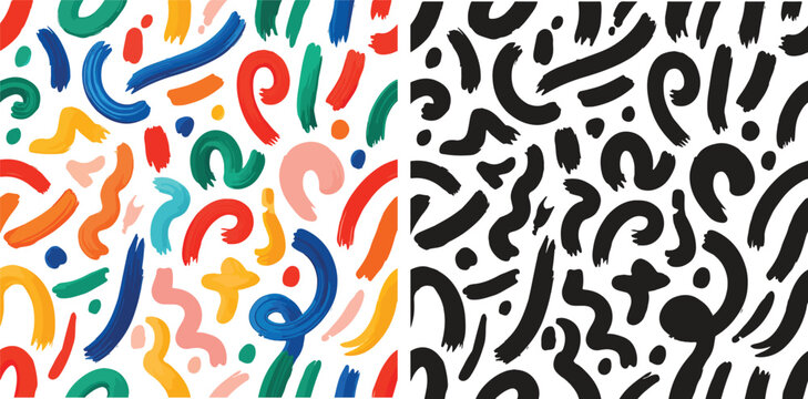 Bold brush drawn doodle shapes for graffiti street art poster design. Hand drawn thick heart and star symbols. Funky bold sticker collection. Naive brush graphic vector elements. Funky thick doodles