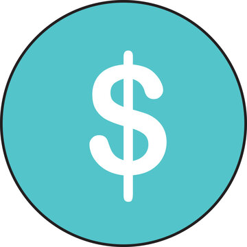 Dollar sign currency icon, flat money symbol on teal circle, financial banking vector graphic