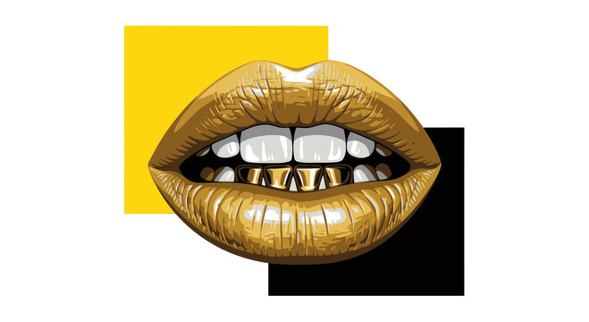 Golden Lips with Grillz and Geometric Shapes