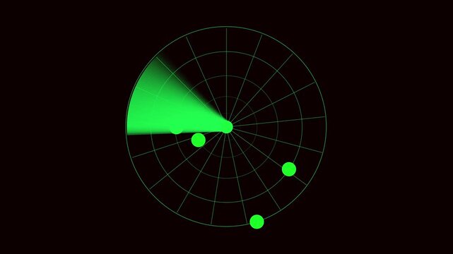 Neon green radar detection animation. Digital scan and tracking system for sci-fi interface. Green neon radar animation. Sci-fi digital scan surveillance monitoring tracking broadcast.