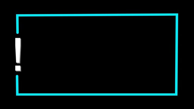 Exclamation Mark animation on transparent Background warning alert ,and Rectangle Border animation with alpha channel in 4k.
