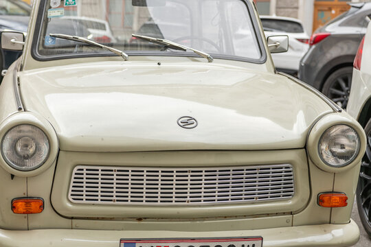 April 15, 2026, Vienna, Austria. Close-up front view of Trabant 601 vintage car