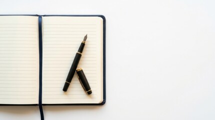 Naklejka premium Open Notebook with Fountain Pen on White Background