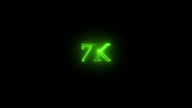 A dynamic motion, and glowing neon number 7k animation .Glowing neon line 7k Ultra HD icon isolated on black background. neon flowers and flowing growth concept