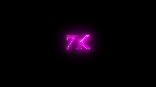 A dynamic motion, and glowing neon number 7k animation .Glowing neon line 7k Ultra HD icon isolated on black background. neon flowers and flowing growth concept