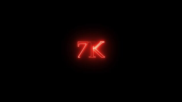 A dynamic motion, and glowing neon number 7k animation .Glowing neon line 7k Ultra HD icon isolated on black background. neon flowers and flowing growth concept