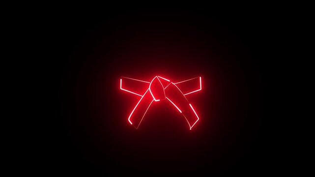 glowing neon karate belt icon isolated on black background. animation icon of a Rank Belt, symbolizing martial arts achievement, discipline,4k video